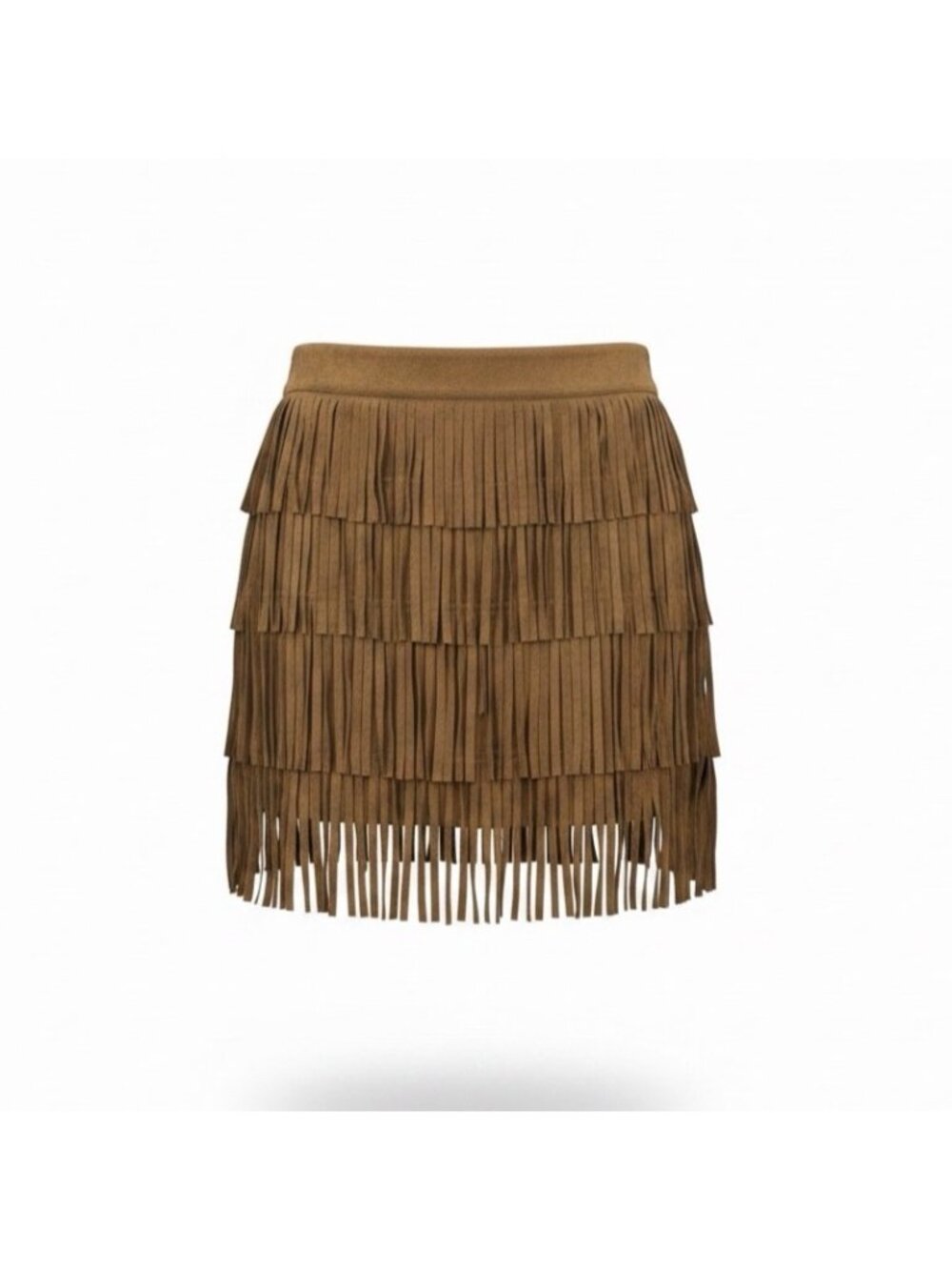 Mango Women Brown Suede Fringe Skirt Western Style Lightweight Size 4